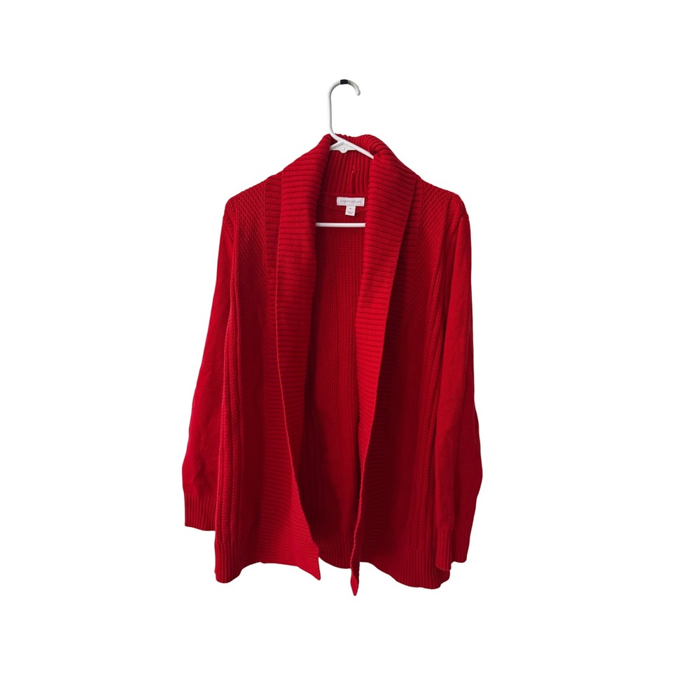 Charter Club Womens XL Ravishing Red Shawl Collar Cable Knit Open Cardigan NEW